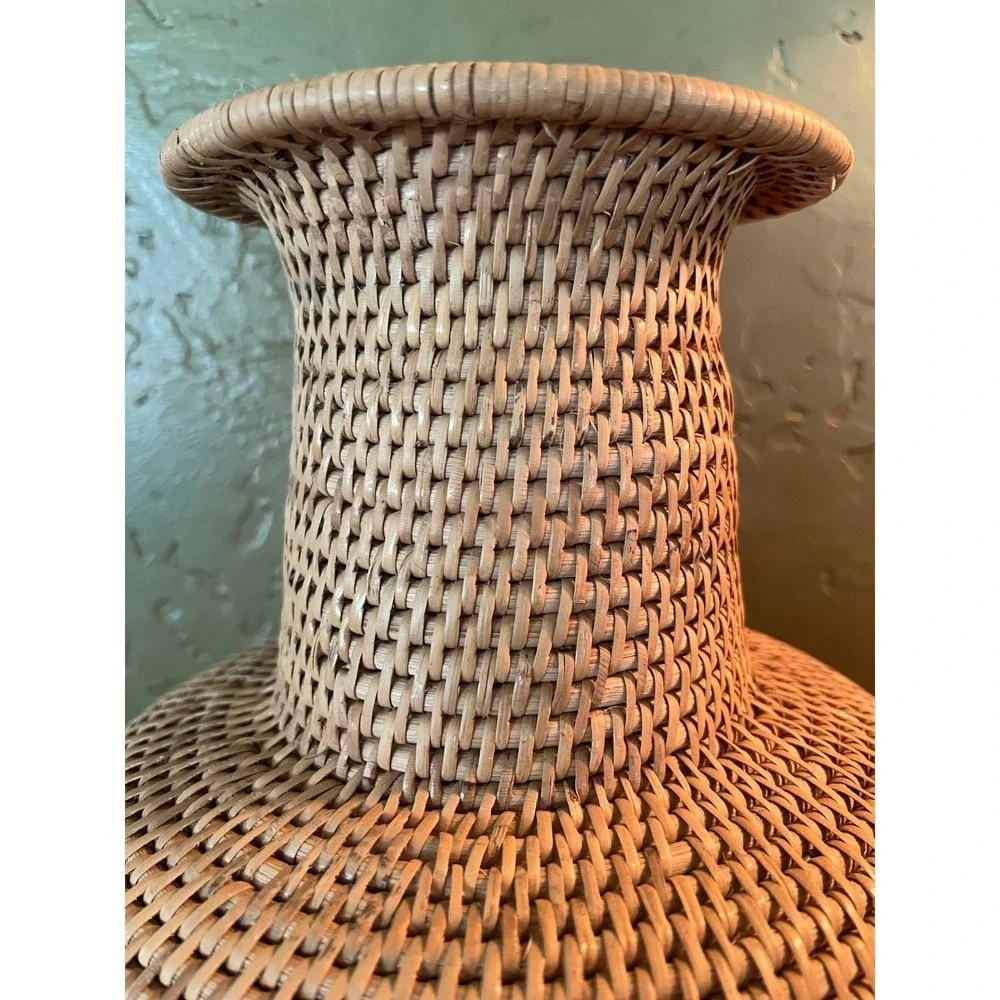 Vintage Woven Rattan Wicker Vase Natural Boho Decorative Flared Rim Vessel